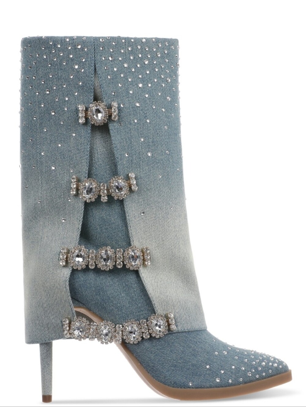 Thalia Sodi Denim Ombre Rhinestone Crystal Buckle Boots Size 6 NEW - Picture 7 of 14